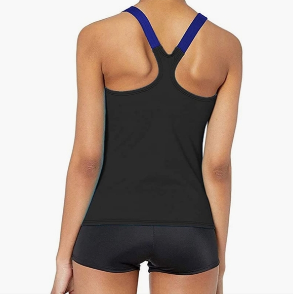 Nike Women`s Color Surge Powerback Tankini Swimsuit 2 Piece Set - Blue/Black - Picture 2 of 4